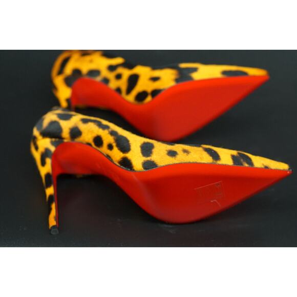 Christian Louboutin Kate 100 Leopard Hair Pointed Toe Pump SZ 37 NIB $995 Orange - Picture 7 of 12